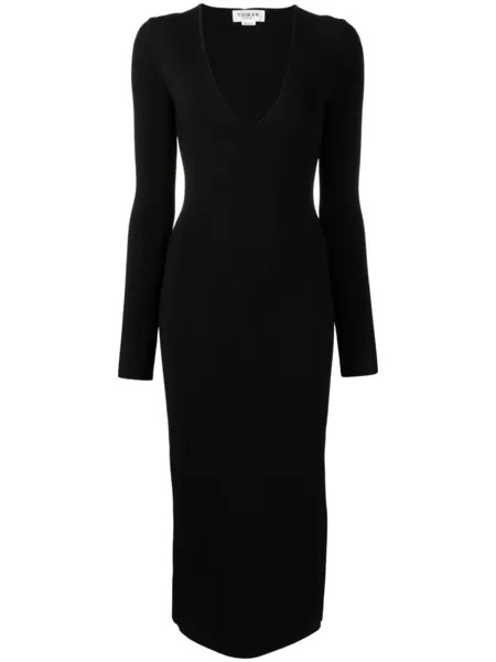 Victoria Beckham платье миди глубоким с V-образным вырезом, черный