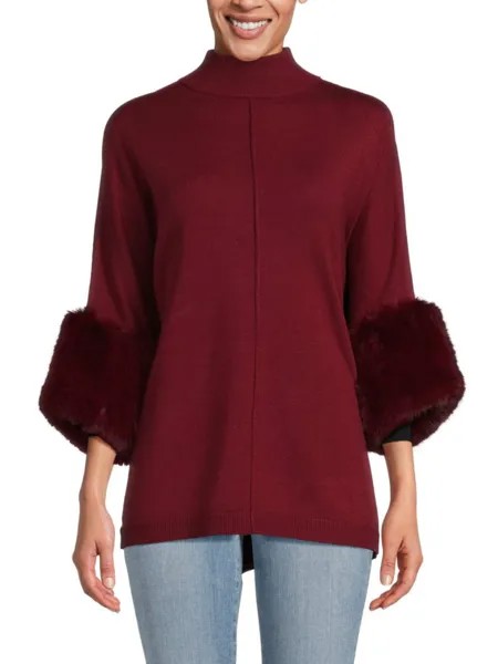 Свитер с отделкой из искусственного меха Saks Fifth Avenue, цвет Cabernet
