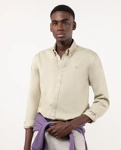 Обычная однотонная мужская рубашка бежевого цвета El Ganso, бежевый