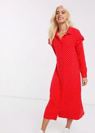 Платье-рубашка макси в красно-белый горошек ASOS DESIGN Petite-Мульти