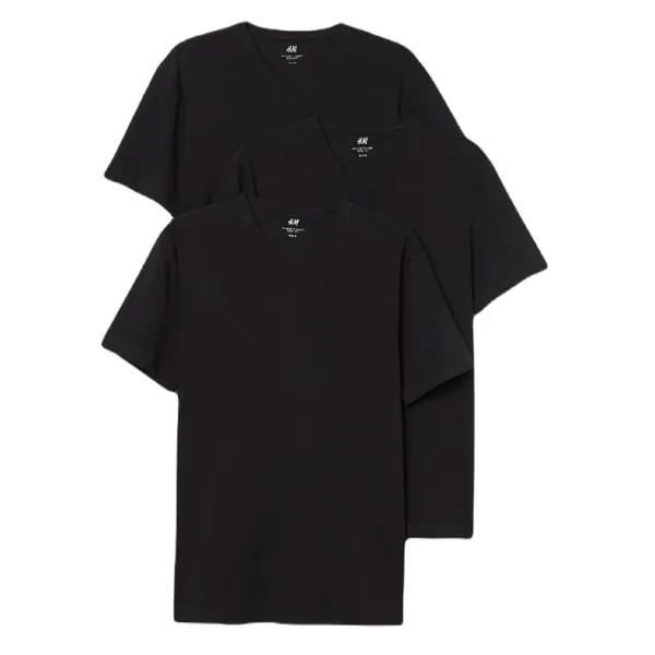 Комплект футболок H&M Slim Fit V-neck, 3 предмета, черный