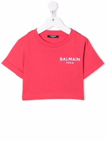 Balmain Kids укороченная футболка с логотипом