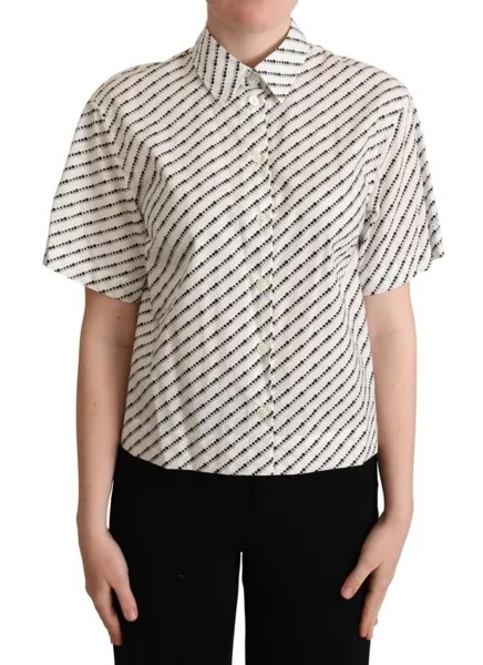 DOLCE - GABBANA Топ Белая рубашка-блузка с воротником в горошек IT42 / US8 / M Рекомендуемая розничная цена 600 долларов США