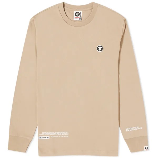 Футболка Aape Now Silicon Badge Long Sleeve, цвет Dark Beige