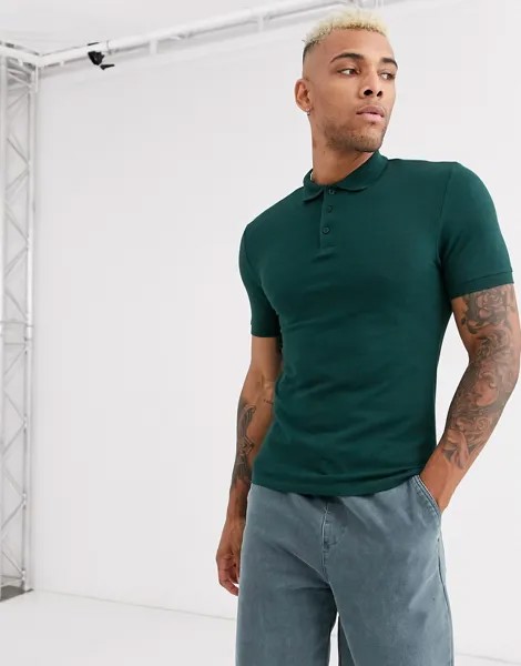 Зеленое обтягивающее поло из ткани пике ASOS DESIGN-Зеленый