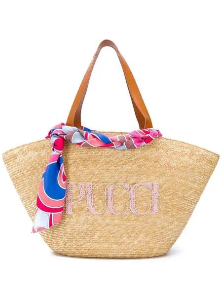 Emilio Pucci соломенная сумка-тоут с вышитым логотипом
