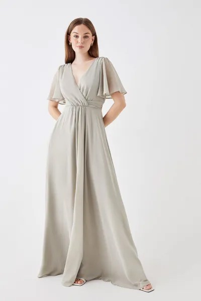Платье макси подружки невесты с рукавами ангела Debut London by Coast Debenhams, зеленый