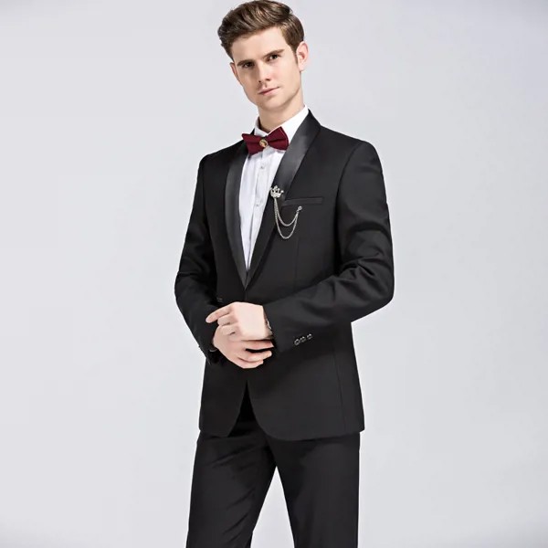 Свадебные костюмы для 2020 мужчин шаль воротник 2 шт Slim Fit Жених черный деловой костюм мужской смокинг пиджак пальто брюки 988