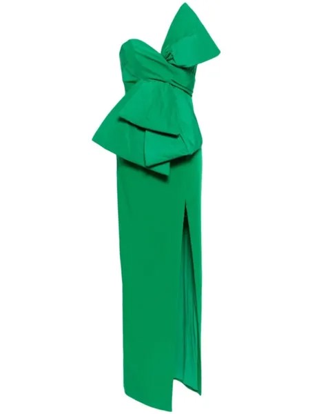 Marchesa Notte вечернее платье с бантом, зеленый