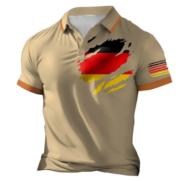 Мужская футболка-поло с коротким рукавом Винтаж Немецкий флаг Влагоотводящая Большие размеры Лето Повседневные Топы Цвет хаки