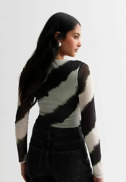 Блуза TIE DYE PRINT LONG SLEEVE BODYSUIT New Look, черный