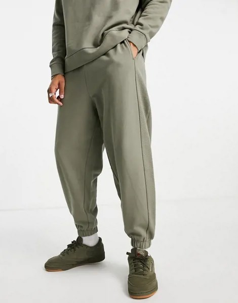 Зеленые oversized-джоггеры со вставками в рубчик (от комплекта) ASOS DESIGN-Зеленый цвет