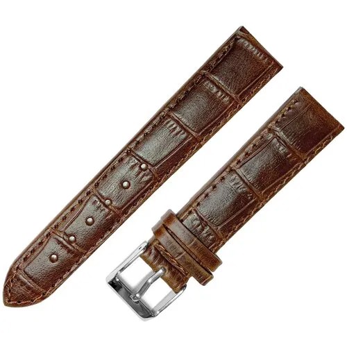 Ремешок 1805-01-1-2 П Kroko KAGAWA Коричневый кожаный ремень 18 мм для часов наручных из кожи натуральной мужской матовый крокодил