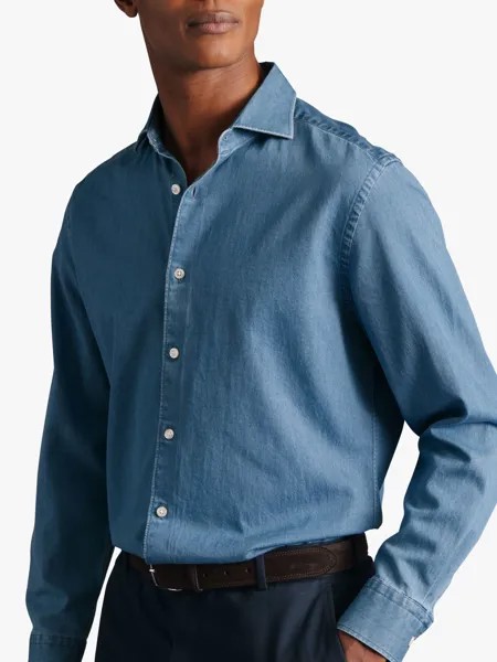 Джинсовая рубашка узкого кроя с вырезом на воротнике Charles Tyrwhitt, цвет Синий океан