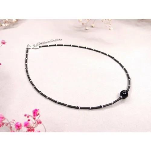 Колье K&A, агат, длина 40 см, черный