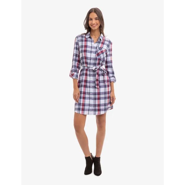 Платье U.S. Polo Assn. Long Sleeve Plaid Tie, белый
