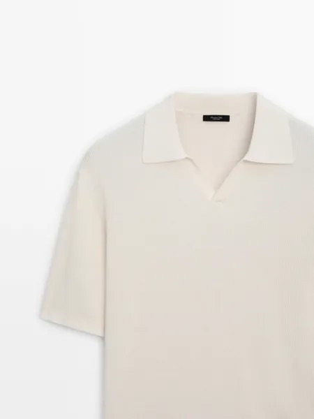 Трикотажная рубашка-поло из смесового хлопка Massimo Dutti, cream