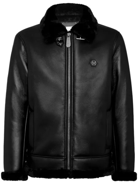 Philipp Plein бомбер из искусственной кожи с нашивкой-логотипом, черный