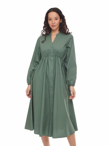 Платье-рубашка длины миди из хлопка с драпировкой на талии