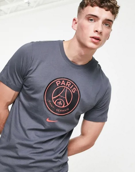 Темно-серая футболка с гербом ФК «Пари Сен-Жермен» Nike Football Paris Saint-Germain-Серый