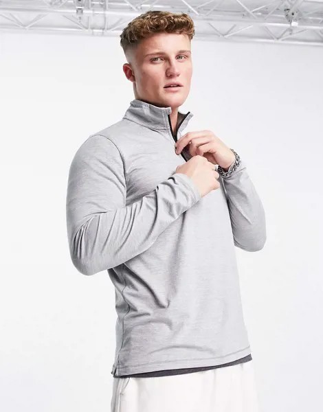 Белый меланжевый лонгслив с короткой молнией и маленьким логотипом Abercrombie & Fitch