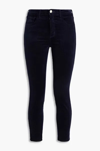 Укороченные бархатные брюки-скинни из смесового хлопка L'AGENCE, синий