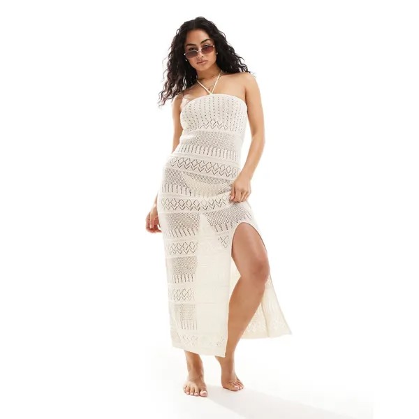 Платье New Look Bandeau Crochet Maxi, белый