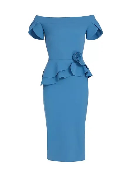 Платье миди Laelle с баской и розочкой Chiara Boni La Petite Robe, синий