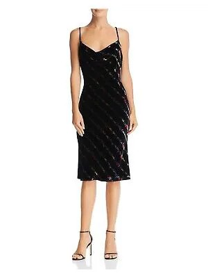 Женское коктейльное платье MILLY черного цвета с цветочным принтом на тонких бретельках и V-образным вырезом до колена 4