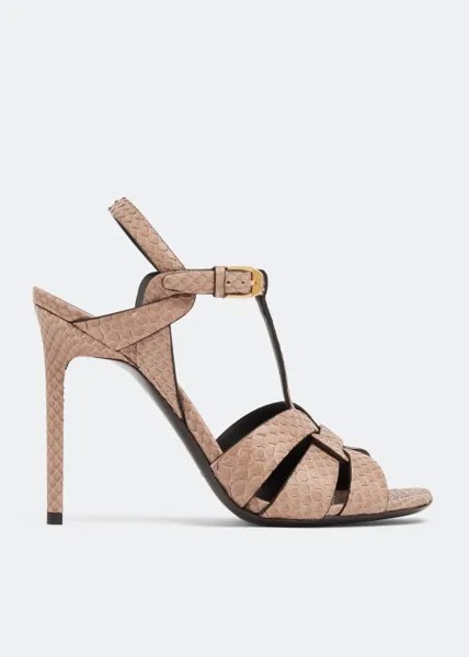 Сандалии SAINT LAURENT Tribute python sandals, бежевый