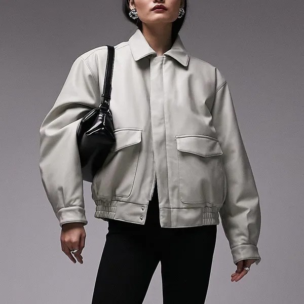 Куртка  Topshop Sage Green Faux Leather, светло-серый