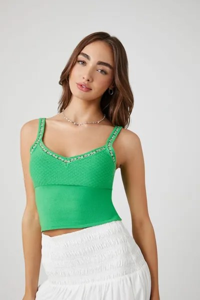 Укороченная майка вязки с цветочным принтом Forever 21, зеленый