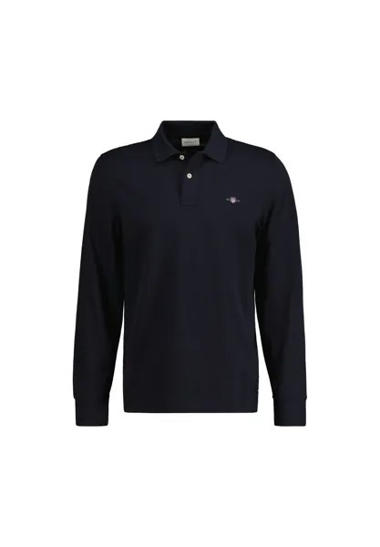 Мужская рубашка-поло - REGULAR SHIELD LONGSLEEVE PIQUE RUGGER, длинный рукав, логотип GANT, черный