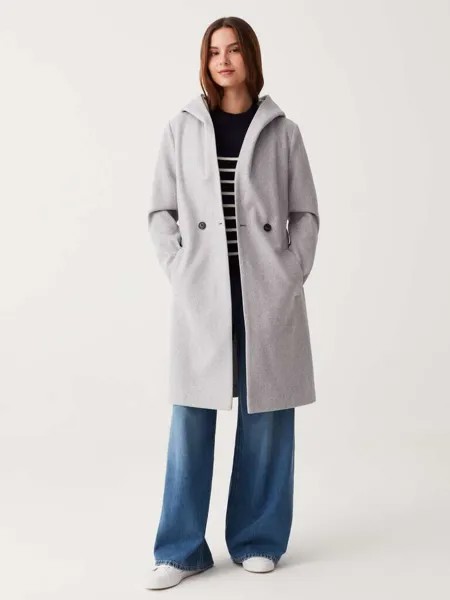 Длинное двубортное пальто с капюшоном Ovs, цвет light grey marl