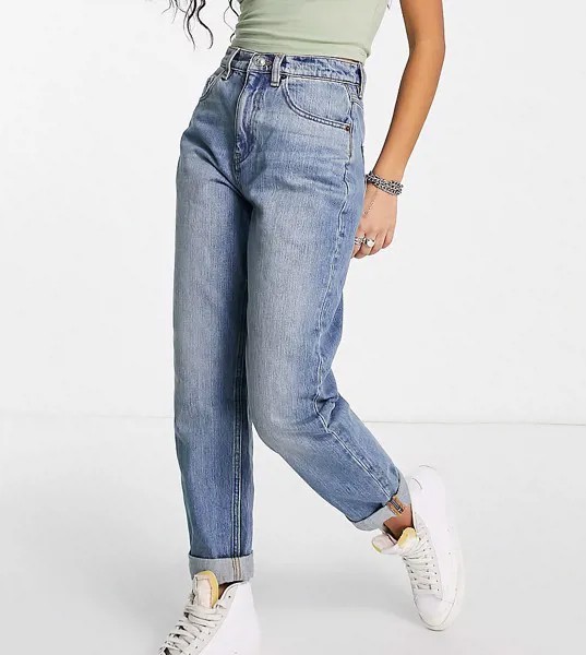 Свободные джинсы в винтажном стиле из выбеленной ткани с завышенной талией ASOS DESIGN Petite-Голубой