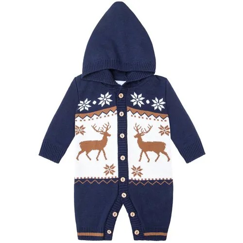 Комбинезон детский Amarobaby Pure Love Christmas, синий, вязаный, 50% шерсть 50% пан., размер 56