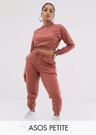 Короткий спортивный свитшот и джоггеры слим с завязкой ASOS DESIGN Petite-Розовый