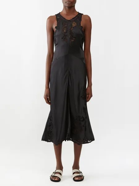 Платье миди jadel из смесового шелка с кружевными вставками Isabel Marant, черный