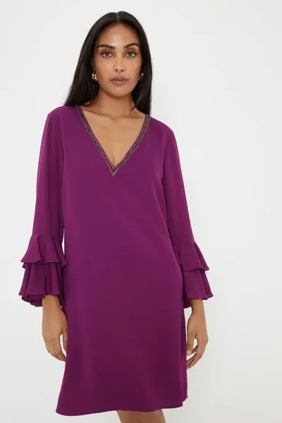 Платье прямого кроя с рюшами и рукавами Petite Wallis, фиолетовый