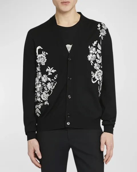 Мужской кружевной кардиган с цветочным принтом Alexander McQueen, цвет Blk/Beige