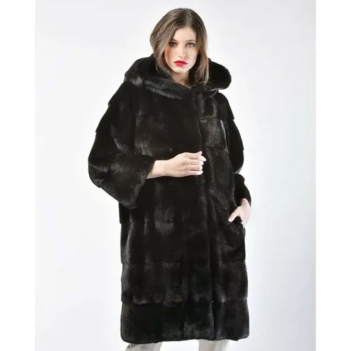 Пальто Manakas Frankfurt, норка, силуэт прямой, карманы, капюшон, размер 42, черный