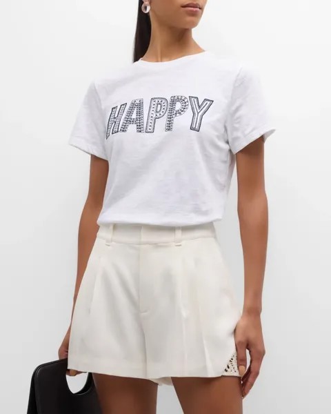 Хлопковая футболка Happy с короткими рукавами и вышивкой Cinq a Sept, цвет White/Navy