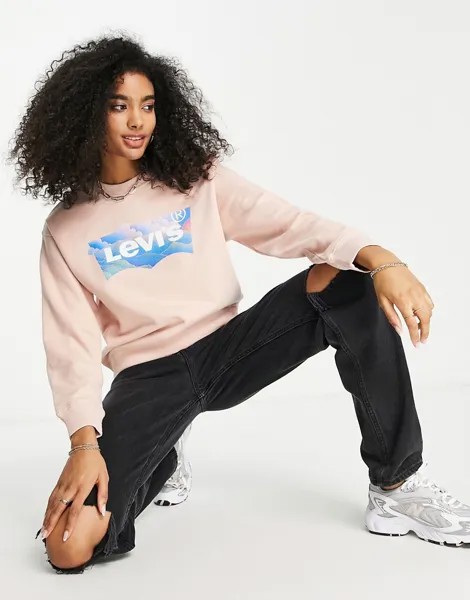 Розовый свитшот с принтом логотипа в виде летучей мыши Levi's-Розовый цвет