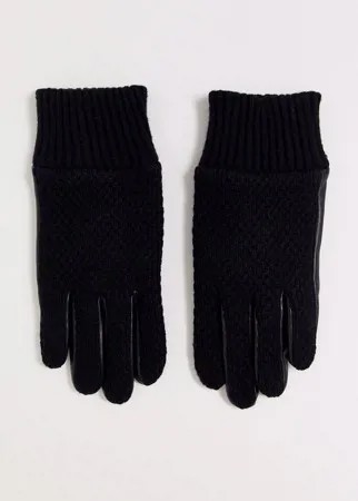 Черные шерстяные перчатки с кожаными вставками и вязаными манжетами Dents Ashford-Черный