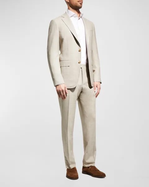 Мужской однотонный льняной костюм Canali, цвет Tan