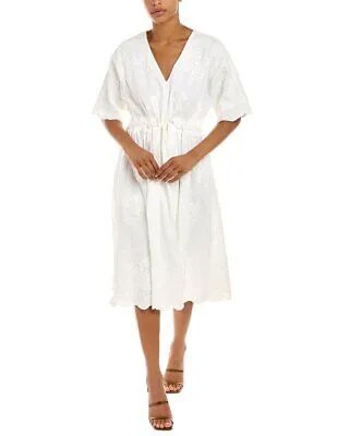 Платье миди с вышивкой Josie Natori, белое, M