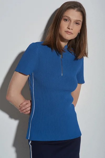 Джемпер с коротким рукавом из фактурного трикотажа на молнии VASSA&Co