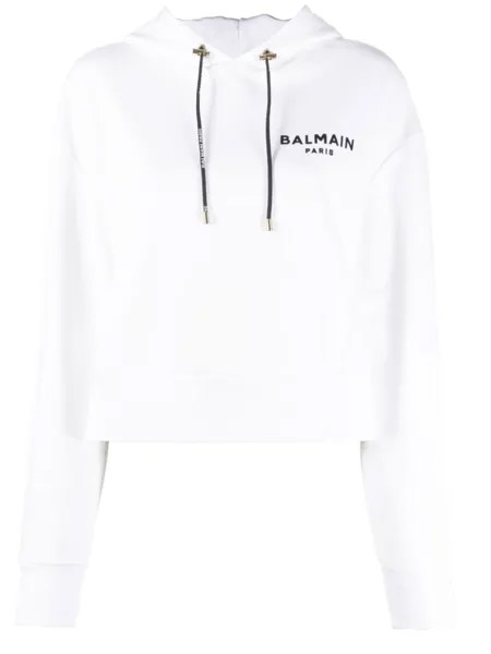 Balmain худи с кулиской и логотипом, белый