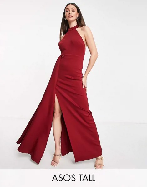 Красное платье макси с бретелью вокруг шеи ASOS DESIGN Tall-Красный