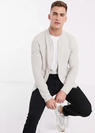 Светло-бежевый трикотажный бомбер в рубчик на молнии Jack & Jones Premium-Neutral